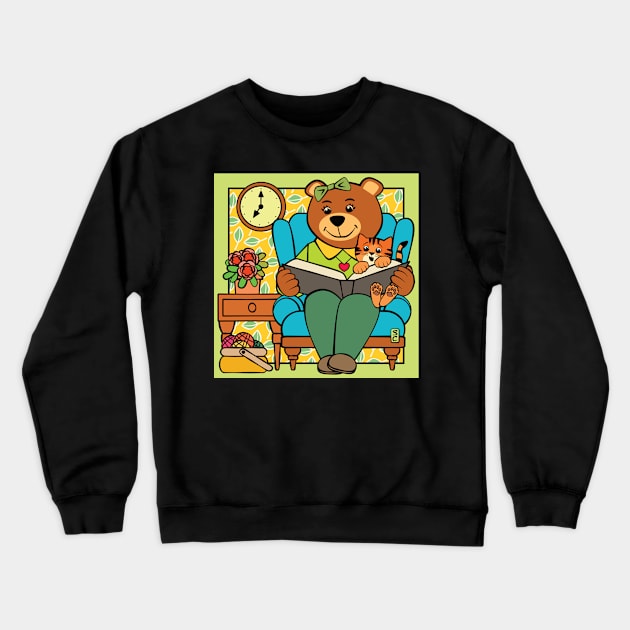 Maw Bear Reading to Cat Crewneck Sweatshirt by Sue Cervenka